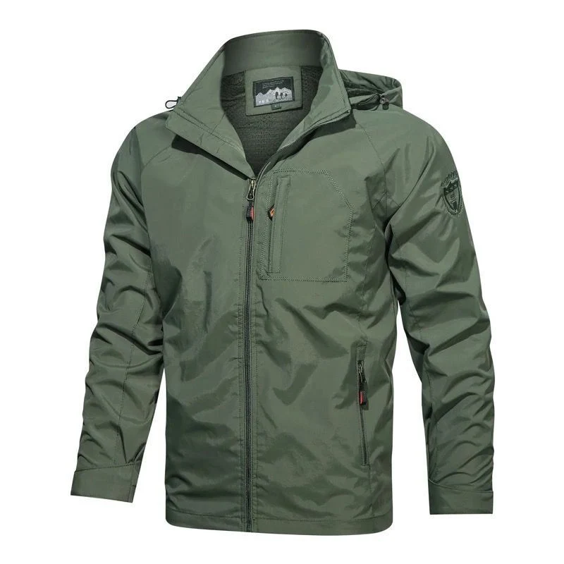 Herren Atmungsaktive Softshell-Fieldjacke mit Kapuze, wasserabweisender Shell und multifunktionaler Brusttasche Drune