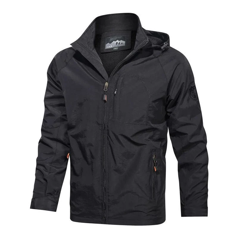Herren Atmungsaktive Softshell-Fieldjacke mit Kapuze, wasserabweisender Shell und multifunktionaler Brusttasche Drune