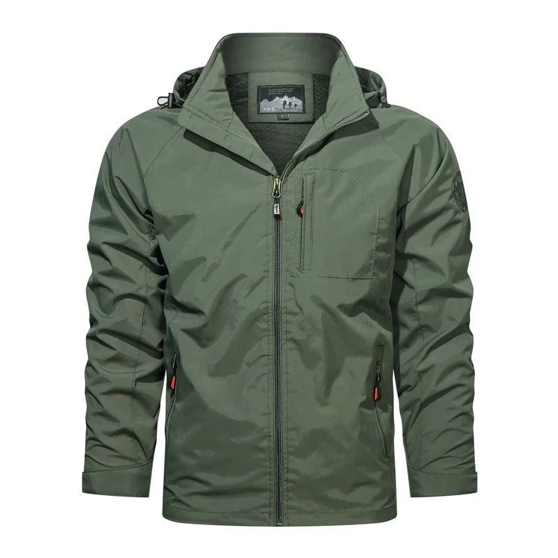 Herren Atmungsaktive Softshell-Fieldjacke mit Kapuze, wasserabweisender Shell und multifunktionaler Brusttasche Drune