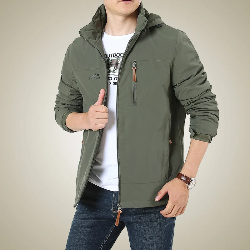 Herren Atmungsaktive Minimalistische Softshell‑Fieldjacke mit Stehkragen und Brustzip Drune