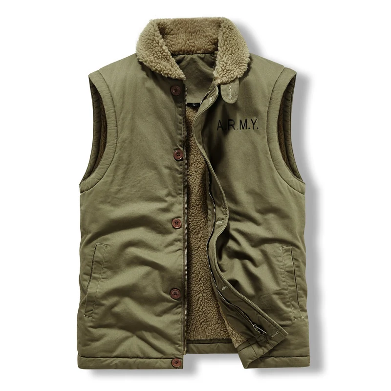 Herren Ärmellose Thermo-Weste im Military‑Style mit Teddyfutter und Stehkragen Drune