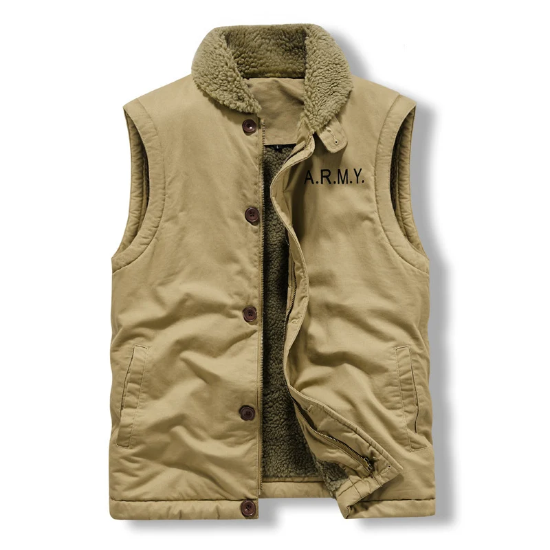 Herren Ärmellose Thermo-Weste im Military‑Style mit Teddyfutter und Stehkragen Drune