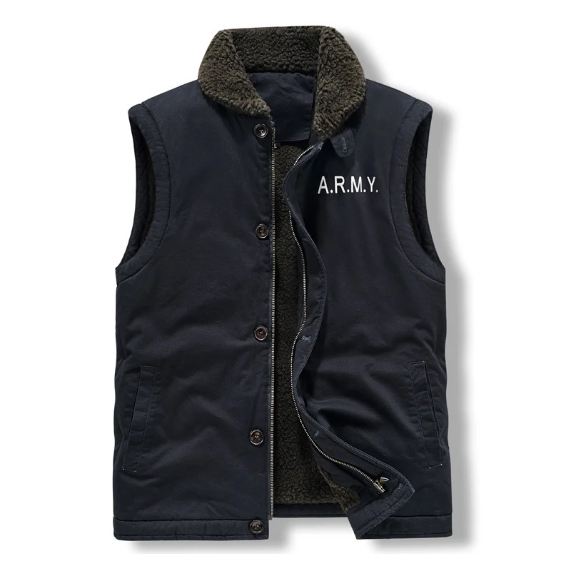 Herren Ärmellose Thermo-Weste im Military‑Style mit Teddyfutter und Stehkragen Drune