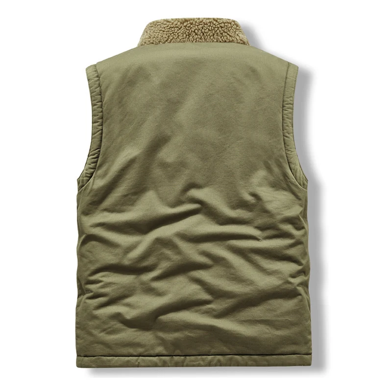 Herren Ärmellose Thermo-Weste im Military‑Style mit Teddyfutter und Stehkragen Drune