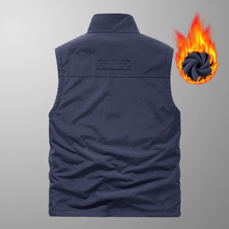 Herren Ärmellose Thermo-Utility‑Weste mit Teddyfleece‑Futter, Multifunktions‑Taschen und hohem Stehkragen Drune