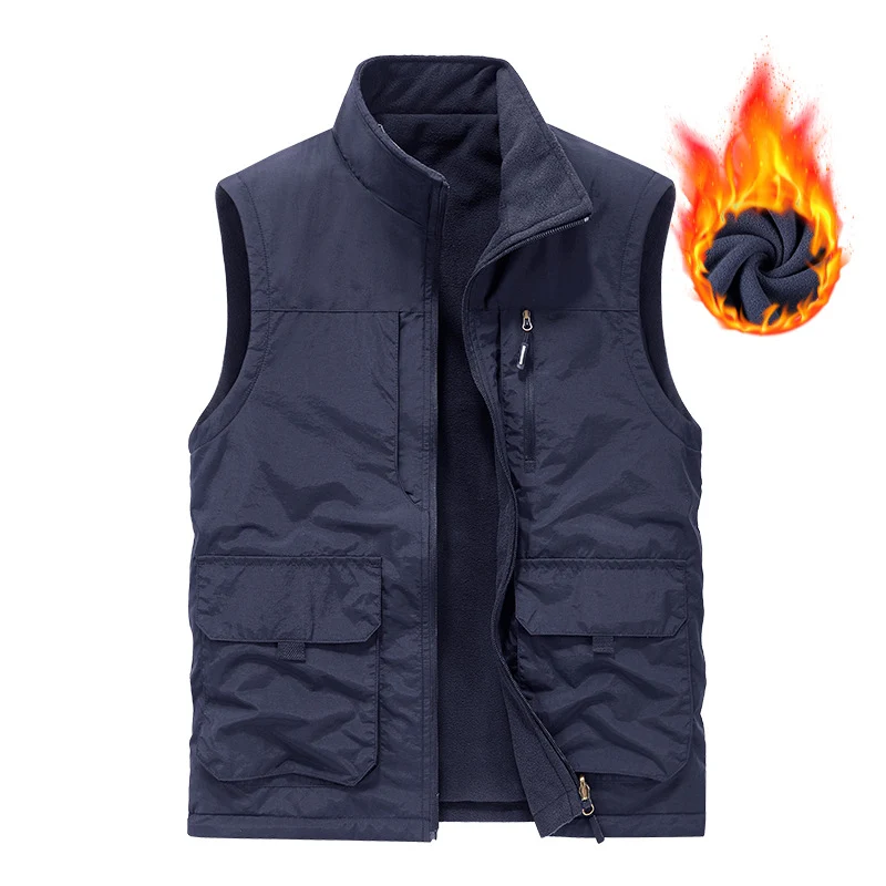 Herren Ärmellose Thermo-Utility‑Weste mit Teddyfleece‑Futter, Multifunktions‑Taschen und hohem Stehkragen Drune