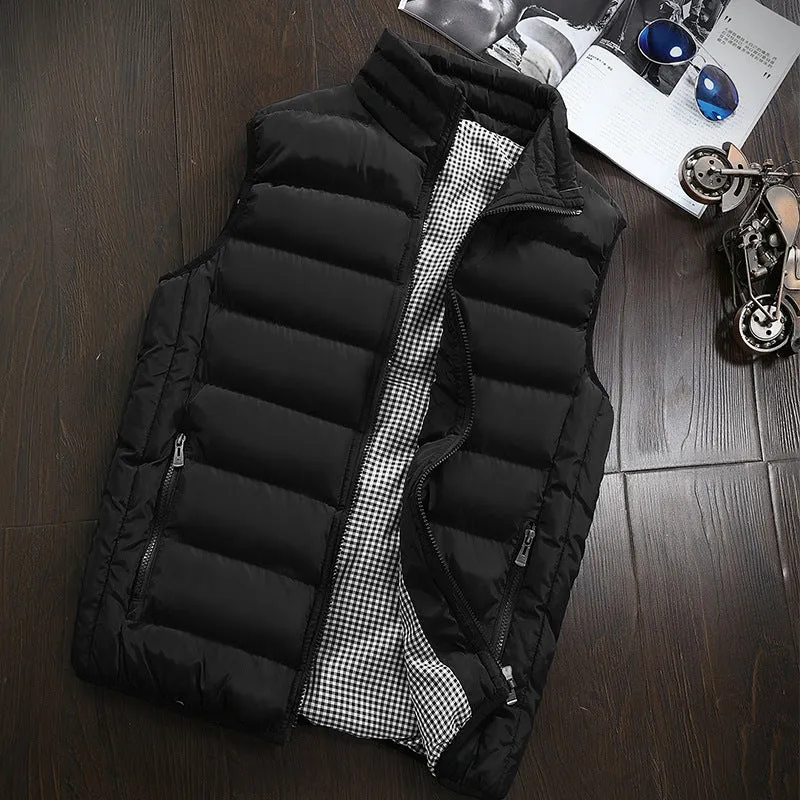Herren Ärmellose Leichte Steppweste mit Thermofütterung, Stehkragen und kariertem Innenfutter Drune