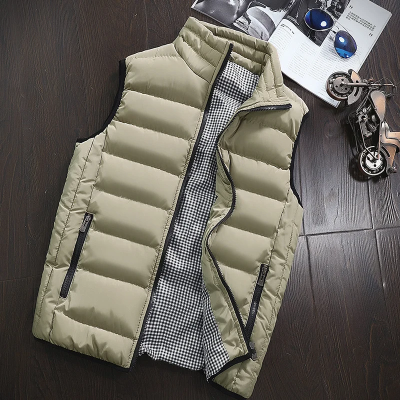 Herren Ärmellose Leichte Steppweste mit Thermofütterung, Stehkragen und kariertem Innenfutter Drune