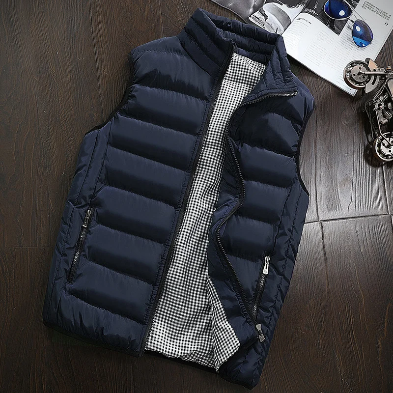Herren Ärmellose Leichte Steppweste mit Thermofütterung, Stehkragen und kariertem Innenfutter Drune