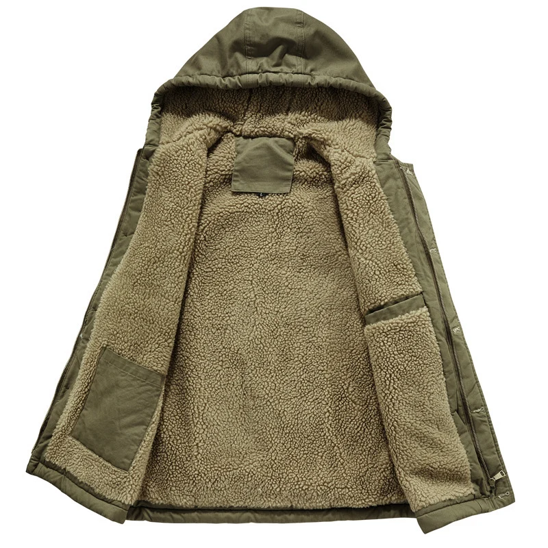 Herren Ärmellose Canvas‑Weste mit Teddyfleece‑Futter, Kapuze und Zweiwege‑Reißverschluss Drune