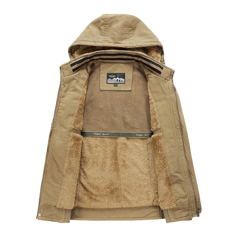 Herren Ärmellose Canvas-Weste mit Kapuze, Teddyfutter und Multifunktions-Taschen Drune