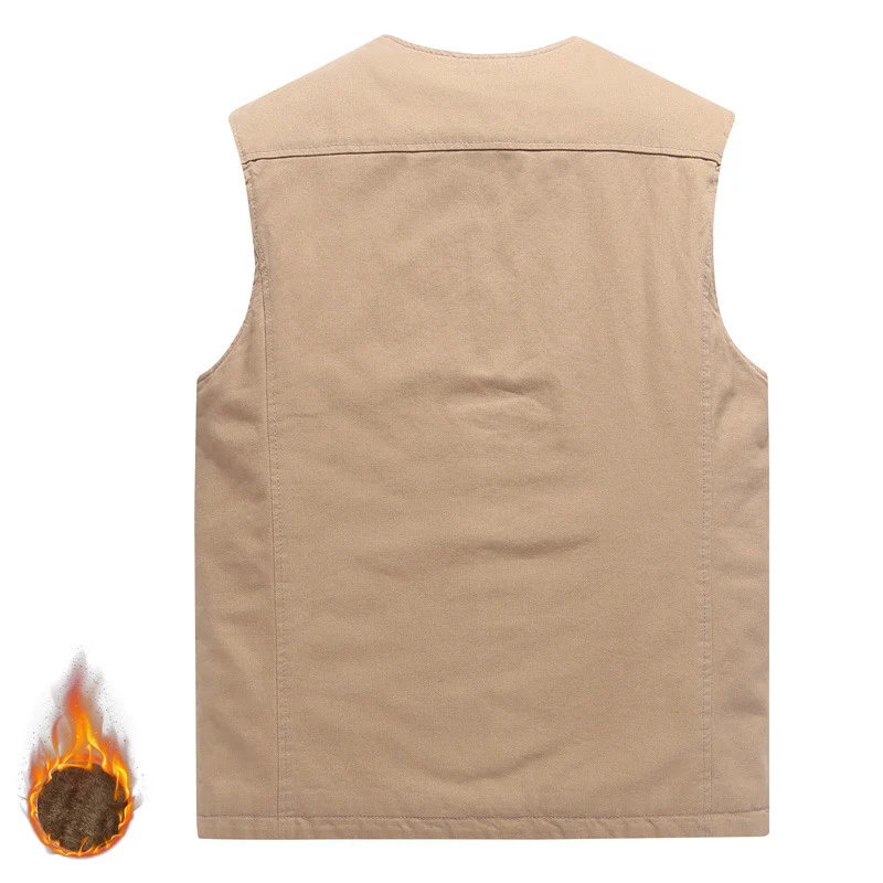 Herren Ärmellose Canvas‑Teddyweste mit wärmender Fleece‑Innenlage und aufgesetzten Taschen Drune