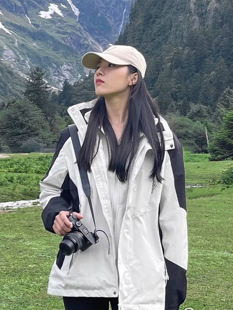 Damen zweilagige wasserdichte Outdoor‑Jacke mit Kapuze, atmungsaktiver Membran und verstellbarer Taille Drune