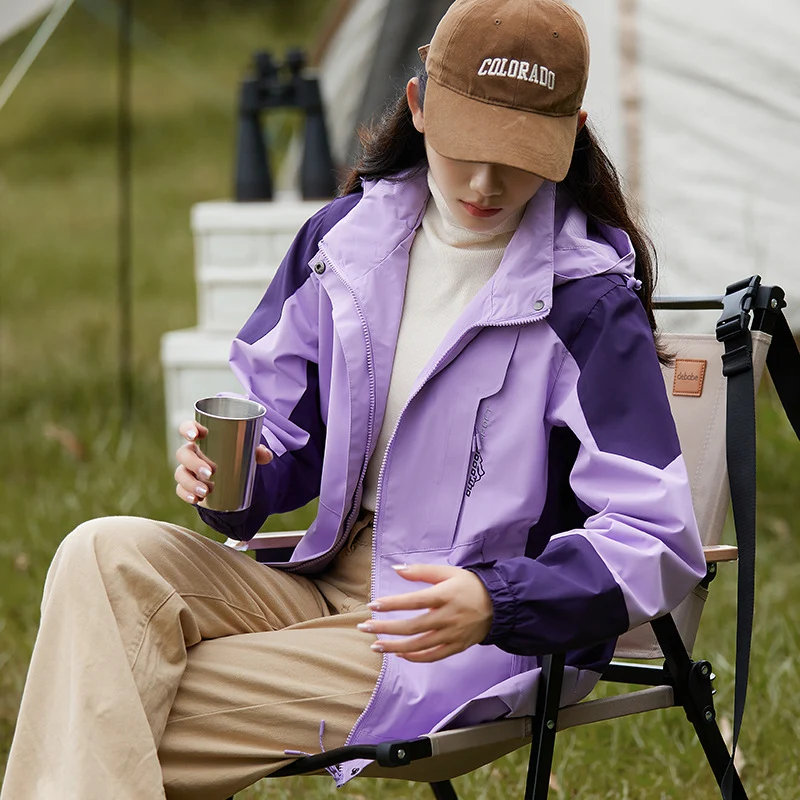 Damen zweilagige wasserdichte Outdoor‑Jacke mit Kapuze, atmungsaktiver Membran und verstellbarer Taille Drune
