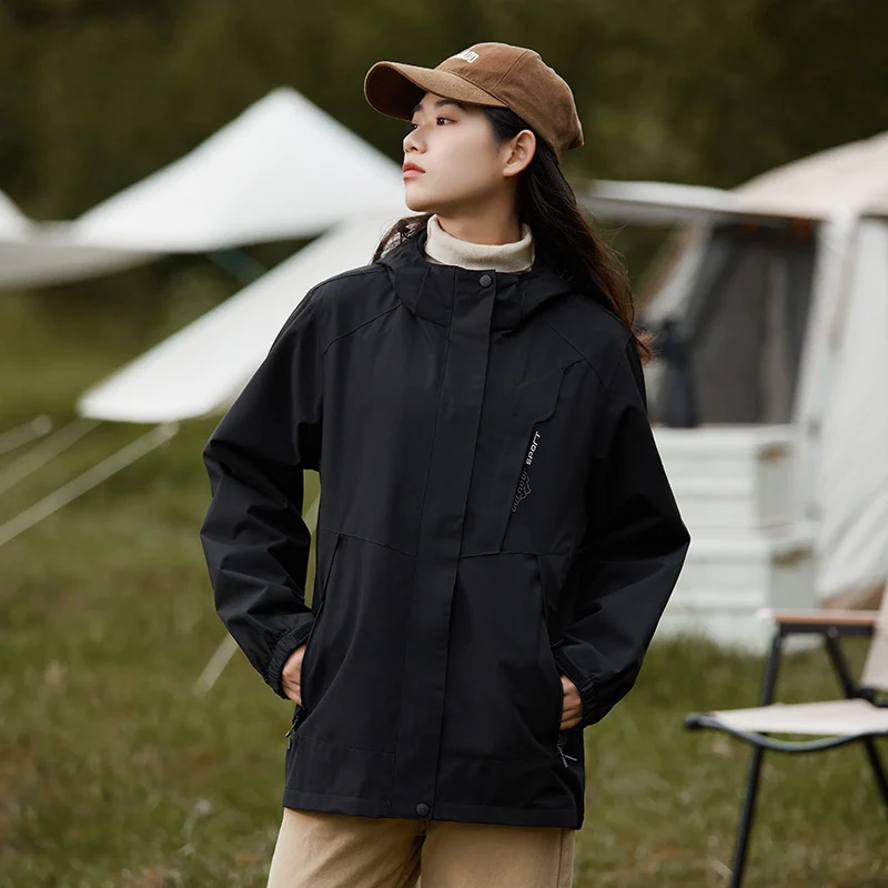 Damen zweilagige wasserdichte Outdoor‑Jacke mit Kapuze, atmungsaktiver Membran und verstellbarer Taille Drune