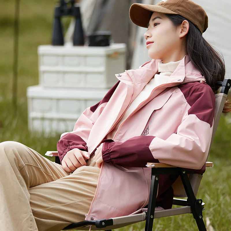 Damen zweilagige wasserdichte Outdoor‑Jacke mit Kapuze, atmungsaktiver Membran und verstellbarer Taille Drune
