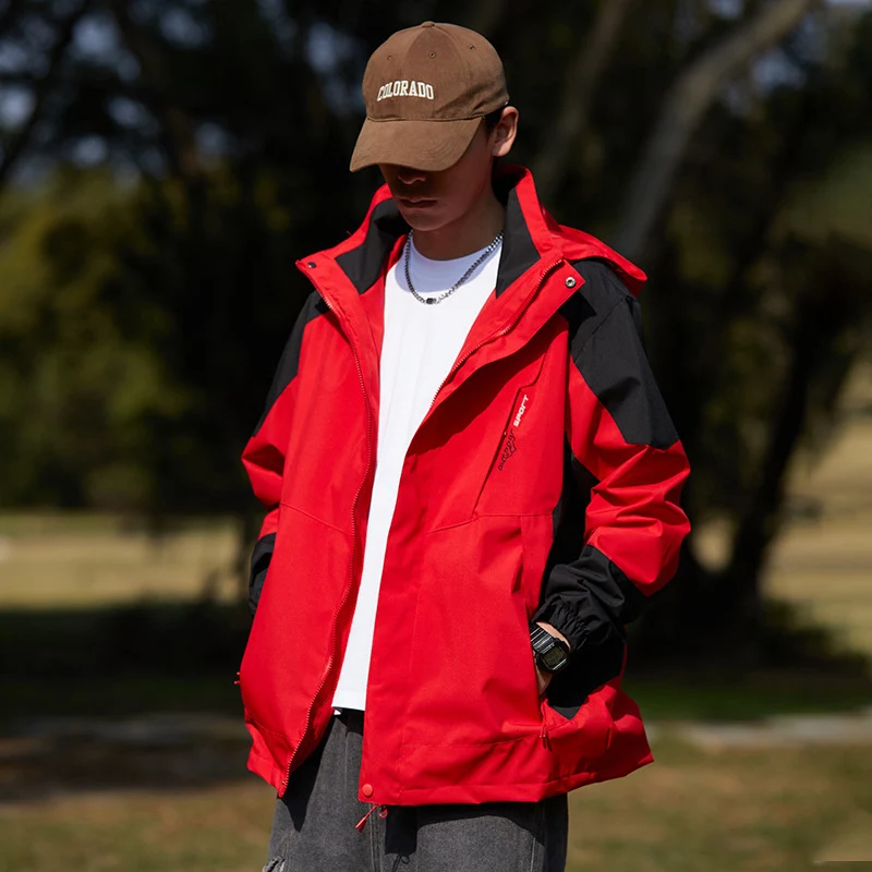 Damen zweilagige wasserabweisende Outdoorjacke mit Kapuze, Taillenregulierung und Kontrastbesätzen Drune