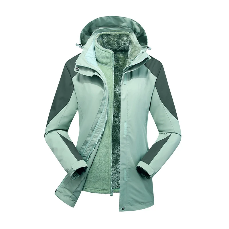 Damen zweilagige Softshelljacke mit herausnehmbarer Teddyfleece-Innenjacke und verstellbarer Kapuze Drune