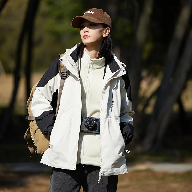 Damen zweilagige Softshell‑Outdoorjacke mit abnehmbarem Fleece‑Innenlayer und Kapuze Drune