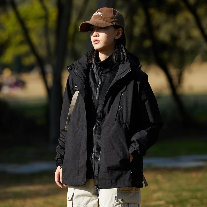 Damen zweilagige Softshell‑Outdoorjacke mit abnehmbarem Fleece‑Innenlayer und Kapuze Drune