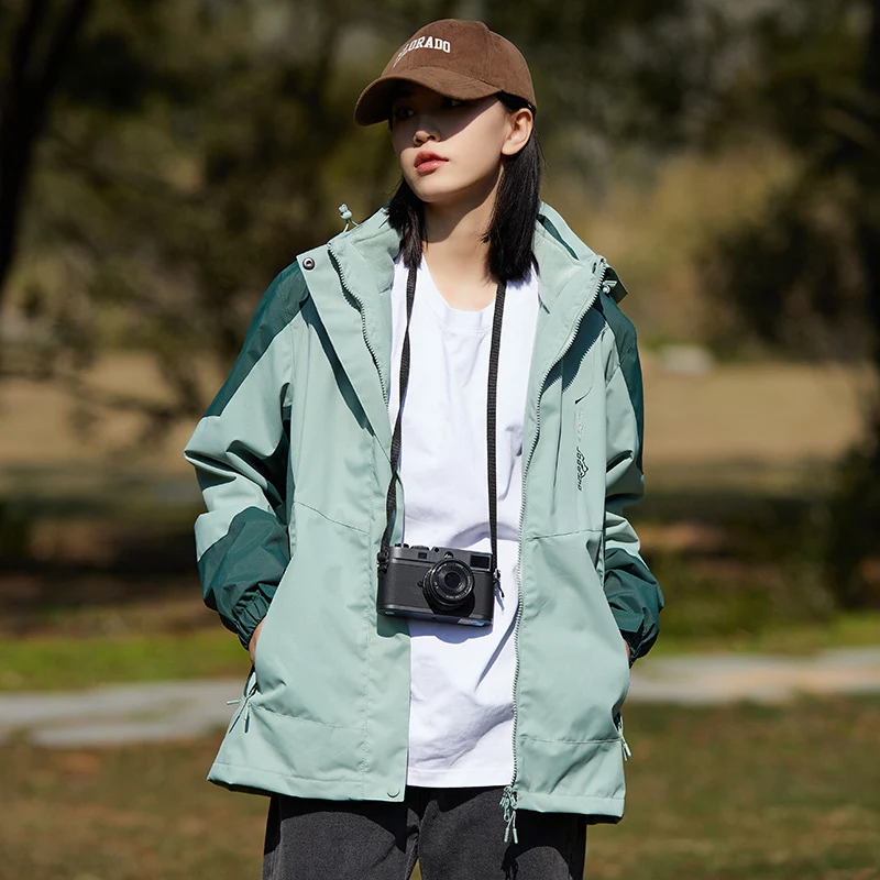 Damen zweilagige Softshell‑Outdoorjacke mit abnehmbarem Fleece‑Innenlayer und Kapuze Drune