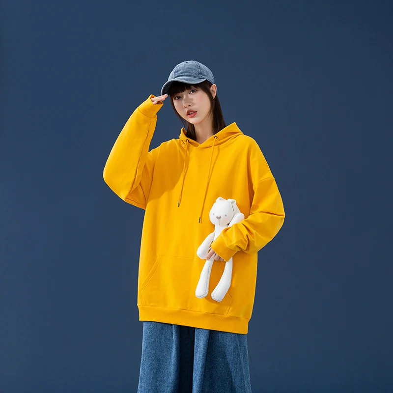 Damen Oversize-Kapuzenpullover mit Kängurutasche, tiefem Schulterfall und verstellbarer Kordel Drune