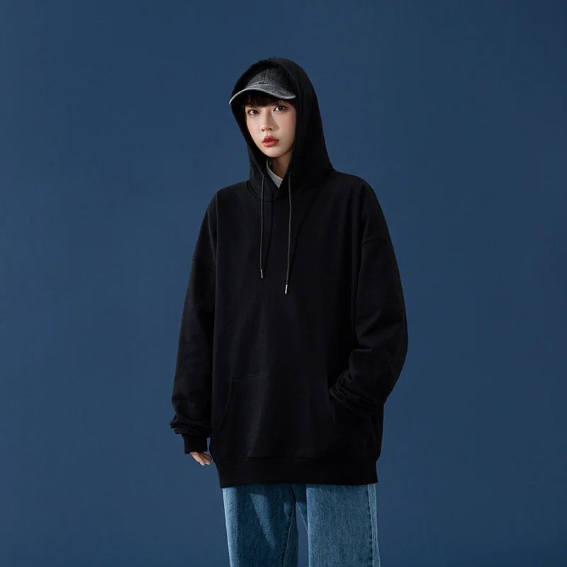 Damen Oversize-Kapuzenpullover mit Kängurutasche, tiefem Schulterfall und verstellbarer Kordel Drune
