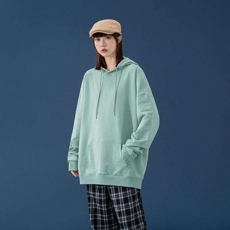 Damen Oversize-Kapuzenpullover mit Kängurutasche, tiefem Schulterfall und verstellbarer Kordel Drune