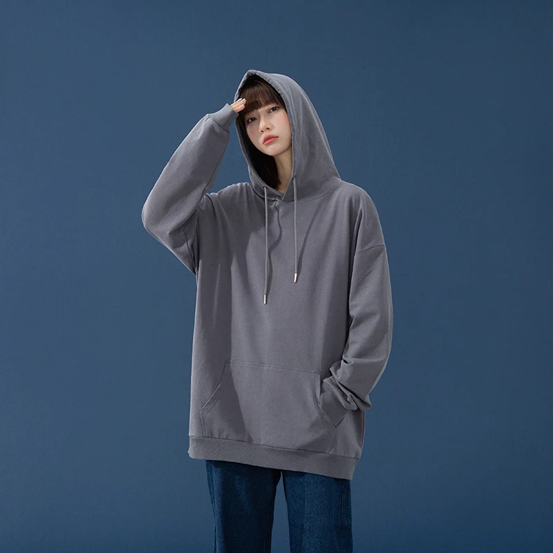 Damen Oversize-Kapuzenpullover mit Kängurutasche, tiefem Schulterfall und verstellbarer Kordel Drune