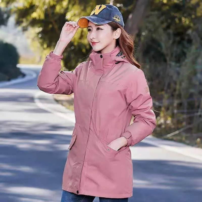 Damen leichter wasserabweisender Parka mit Kapuze und funktionalen Taschen Drune