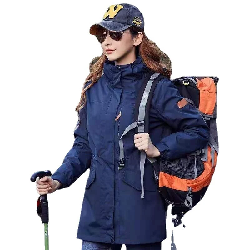 Damen leichter wasserabweisender Parka mit Kapuze und funktionalen Taschen Drune