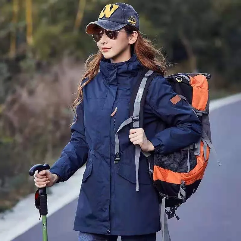 Damen leichter wasserabweisender Parka mit Kapuze und funktionalen Taschen Drune
