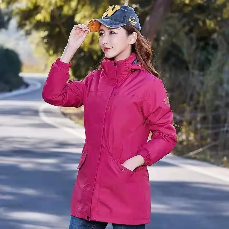 Damen leichter wasserabweisender Parka mit Kapuze und funktionalen Taschen Drune