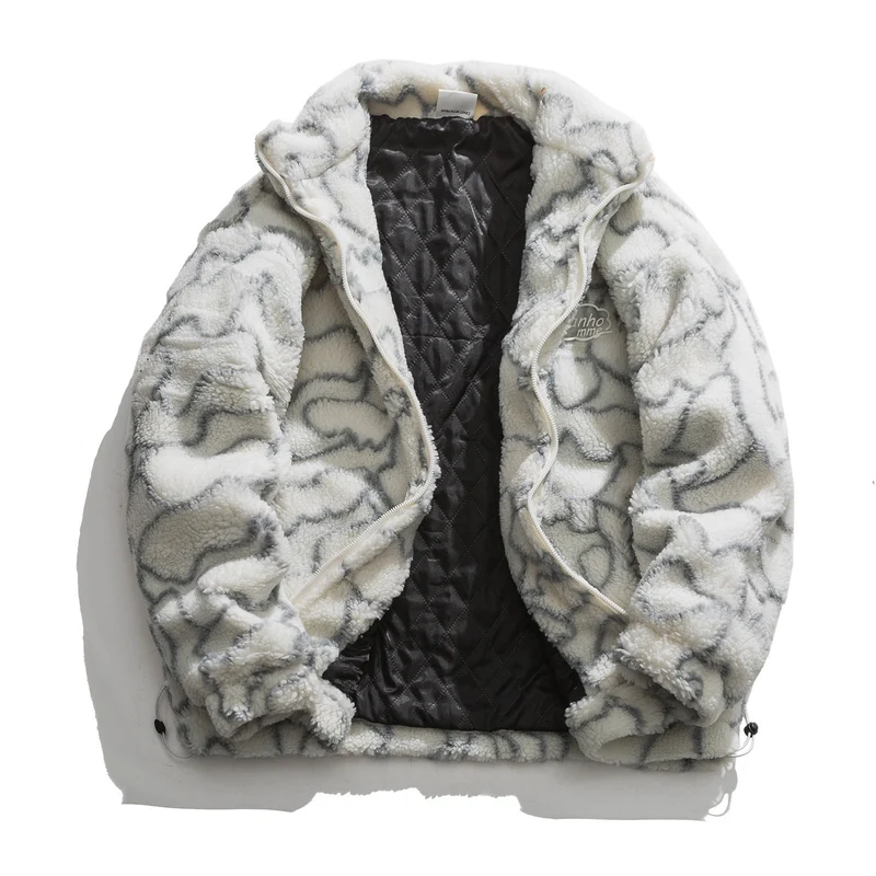 Damen kuschelige Teddy-Fleece Jacke mit Stehkragen und Kordelzug Drune