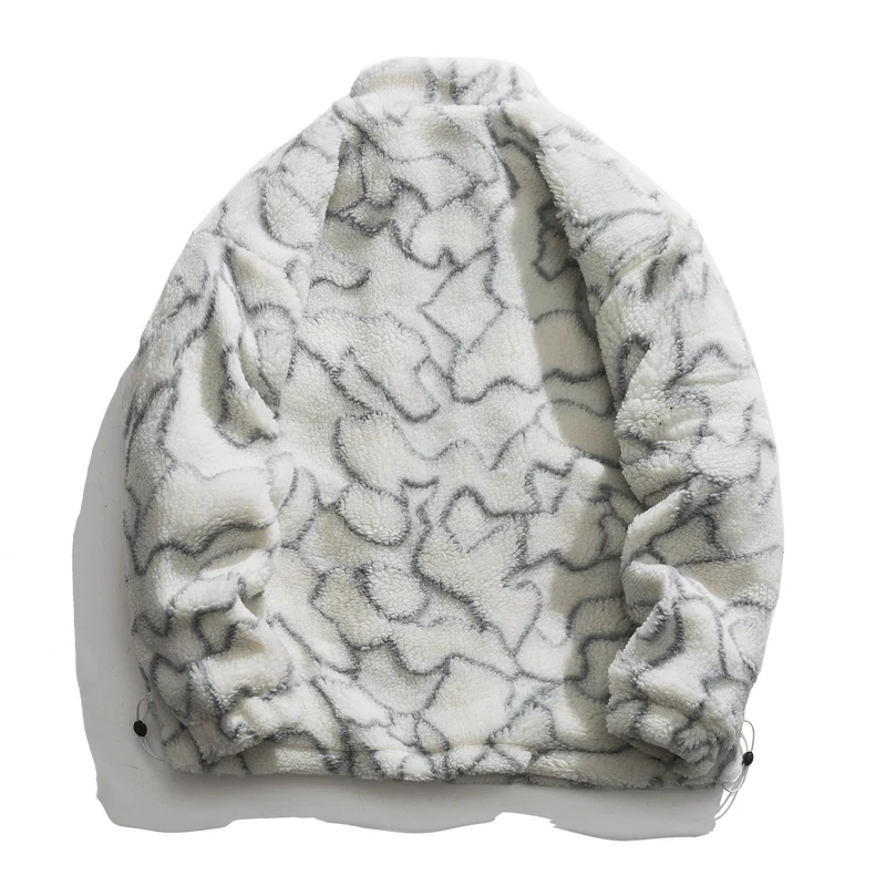 Damen kuschelige Teddy-Fleece Jacke mit Stehkragen und Kordelzug Drune
