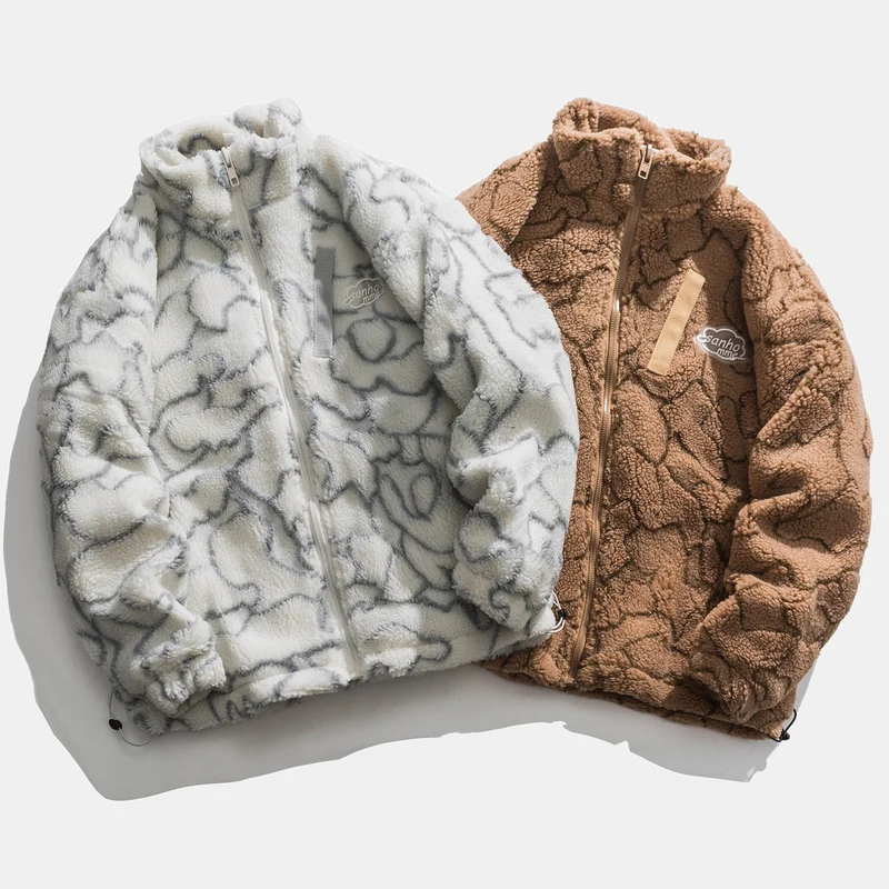 Damen kuschelige Teddy-Fleece Jacke mit Stehkragen und Kordelzug Drune