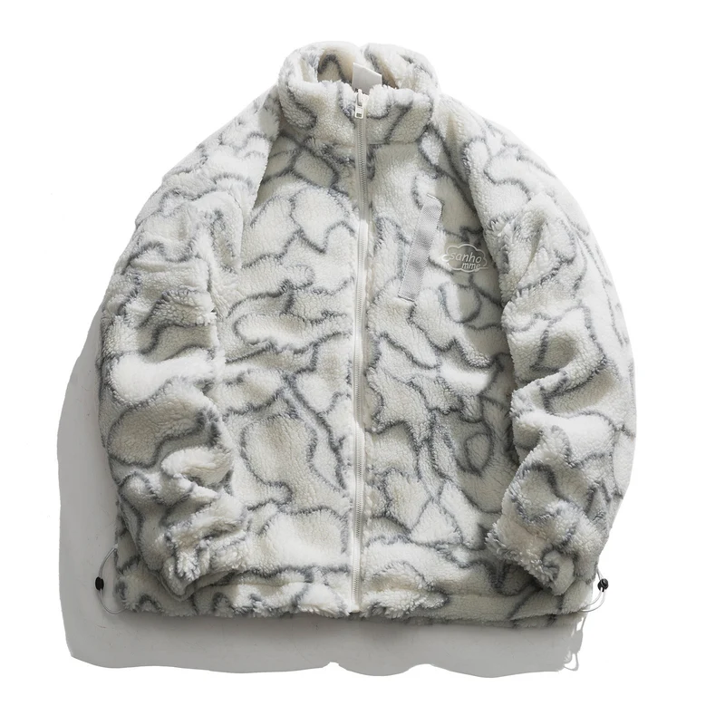 Damen kuschelige Teddy-Fleece Jacke mit Stehkragen und Kordelzug Drune