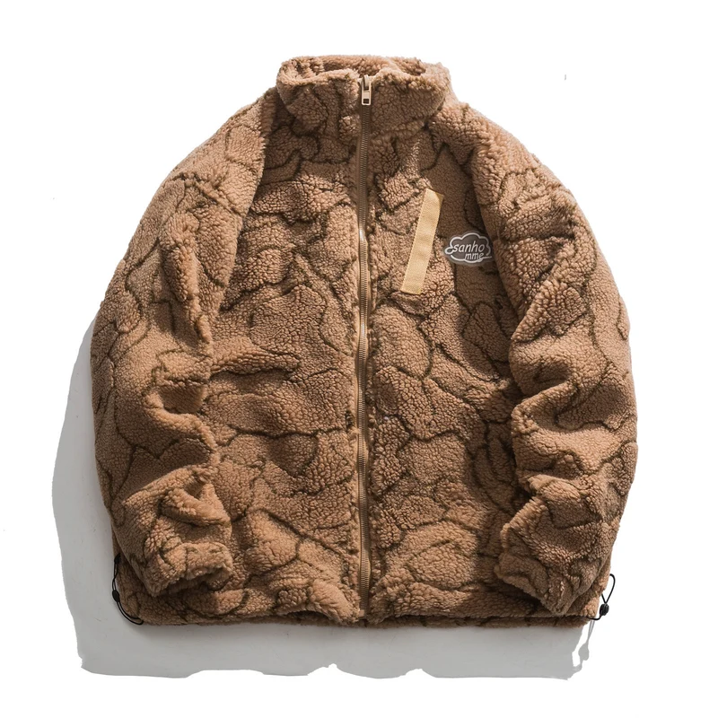 Damen kuschelige Teddy-Fleece Jacke mit Stehkragen und Kordelzug Drune