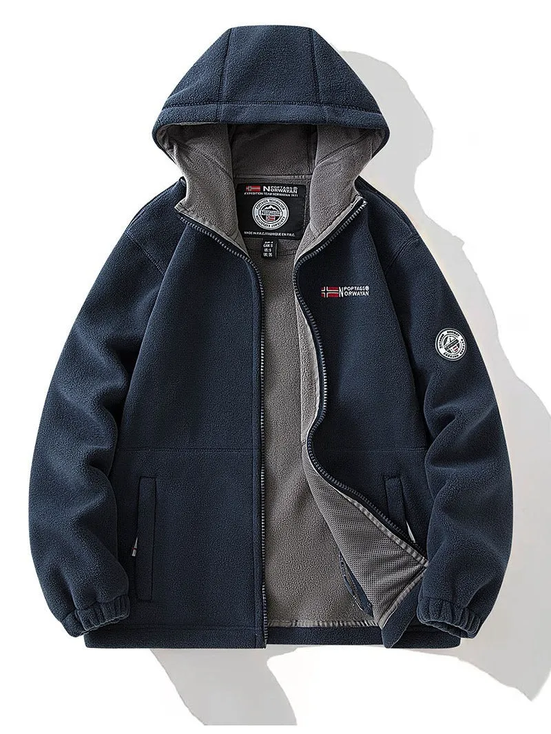 Damen Fleece-Kapuzenjacke mit wärmender Microfleece-Innenseite, durchgehendem Reißverschluss und Utility-Taschen Drune