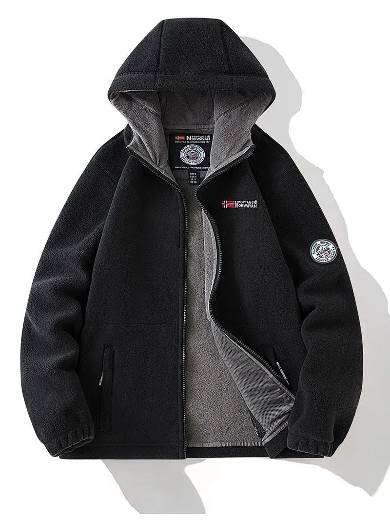 Damen Fleece-Kapuzenjacke mit wärmender Microfleece-Innenseite, durchgehendem Reißverschluss und Utility-Taschen Drune