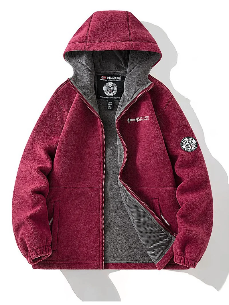Damen Fleece-Kapuzenjacke mit wärmender Microfleece-Innenseite, durchgehendem Reißverschluss und Utility-Taschen Drune