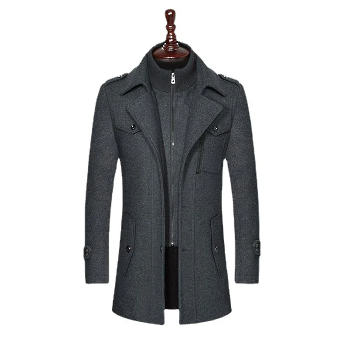 Herren Wollmix-Kurzmantel mit integrierter Stehkragen-Innenjacke und Pattentaschen Drune