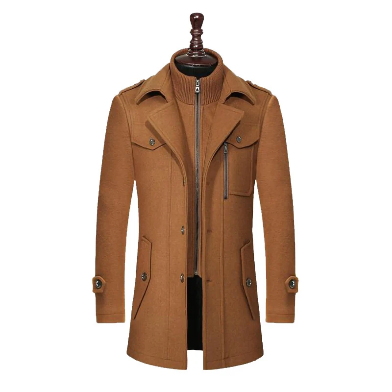 Herren Wollmix-Kurzmantel mit integrierter Stehkragen-Innenjacke und Pattentaschen Drune