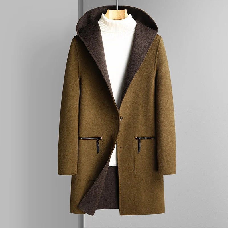 Herren Wendbarer Wollmantel mit Kapuze Drune
