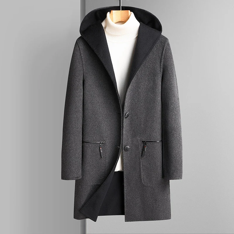 Herren Wendbarer Wollmantel mit Kapuze Drune