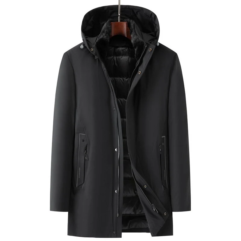 Herren wasserdichter zweilagiger Mantel mit gesteppter Innenjacke und Kapuze Drune
