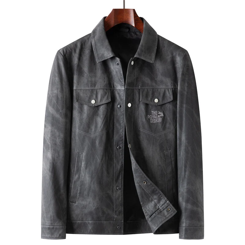 Herren Velourslederoptik-Truckerjacke mit Hemdkragen und Pattentaschen Drune
