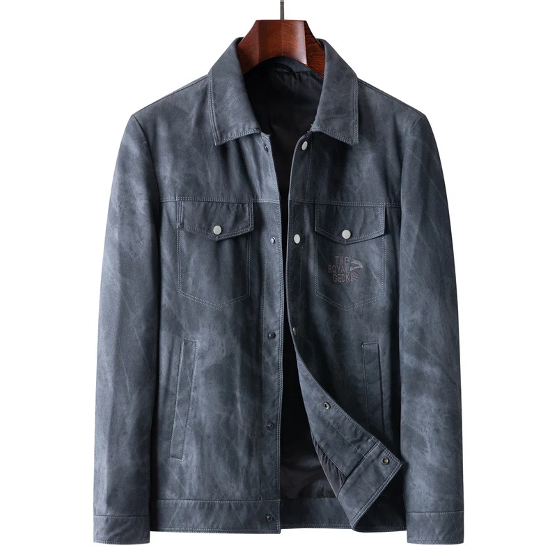 Herren Velourslederoptik-Truckerjacke mit Hemdkragen und Pattentaschen Drune