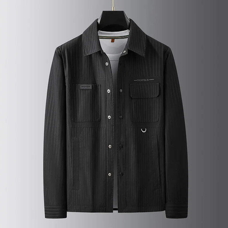 Herren Utility-Übergangsjacke im Overshirt-Stil mit aufgesetzten Taschen und Nadelstreifenstruktur Drune