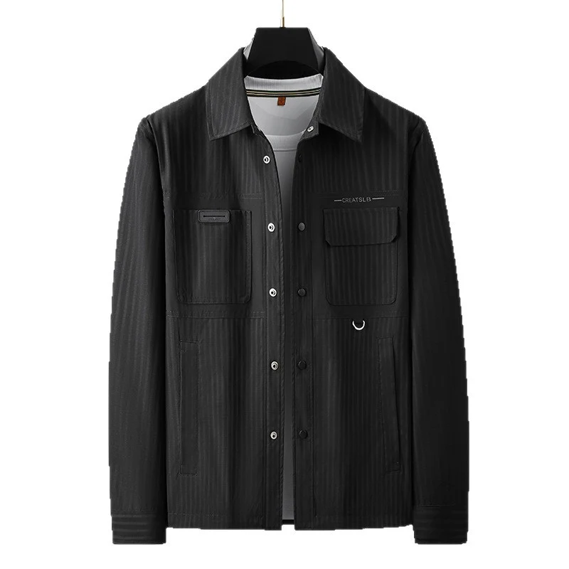 Herren Utility-Übergangsjacke im Overshirt-Stil mit aufgesetzten Taschen und Nadelstreifenstruktur Drune
